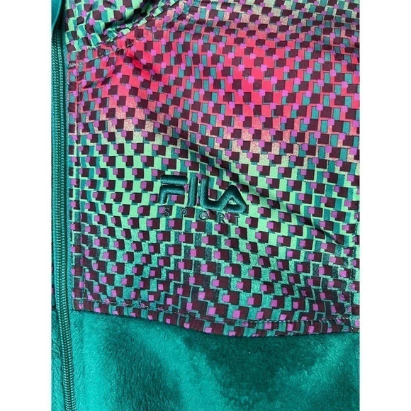 FILA Sport Fleece Faux Fur Turquoise Green Zip Up Jacket Sz XS - Picture 7 of 9